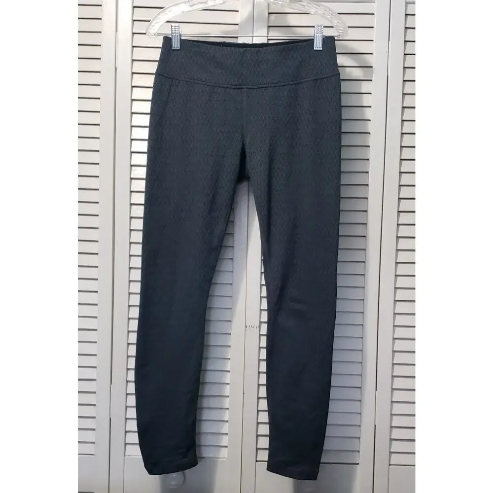 prAna Ruched Yoga Leggings Women's Medium Gray‎ Diamond Print Stretch Activewear